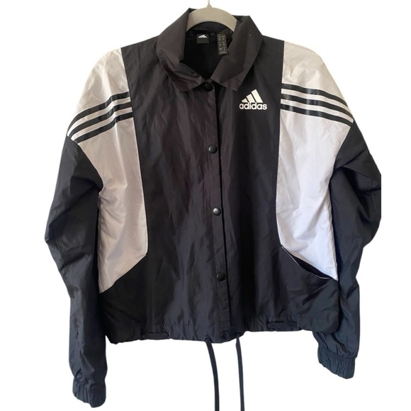 Adidas 3 Stripes Black and White Snap buttons Lightweight Boxy Jacket - Picture 3 of 8